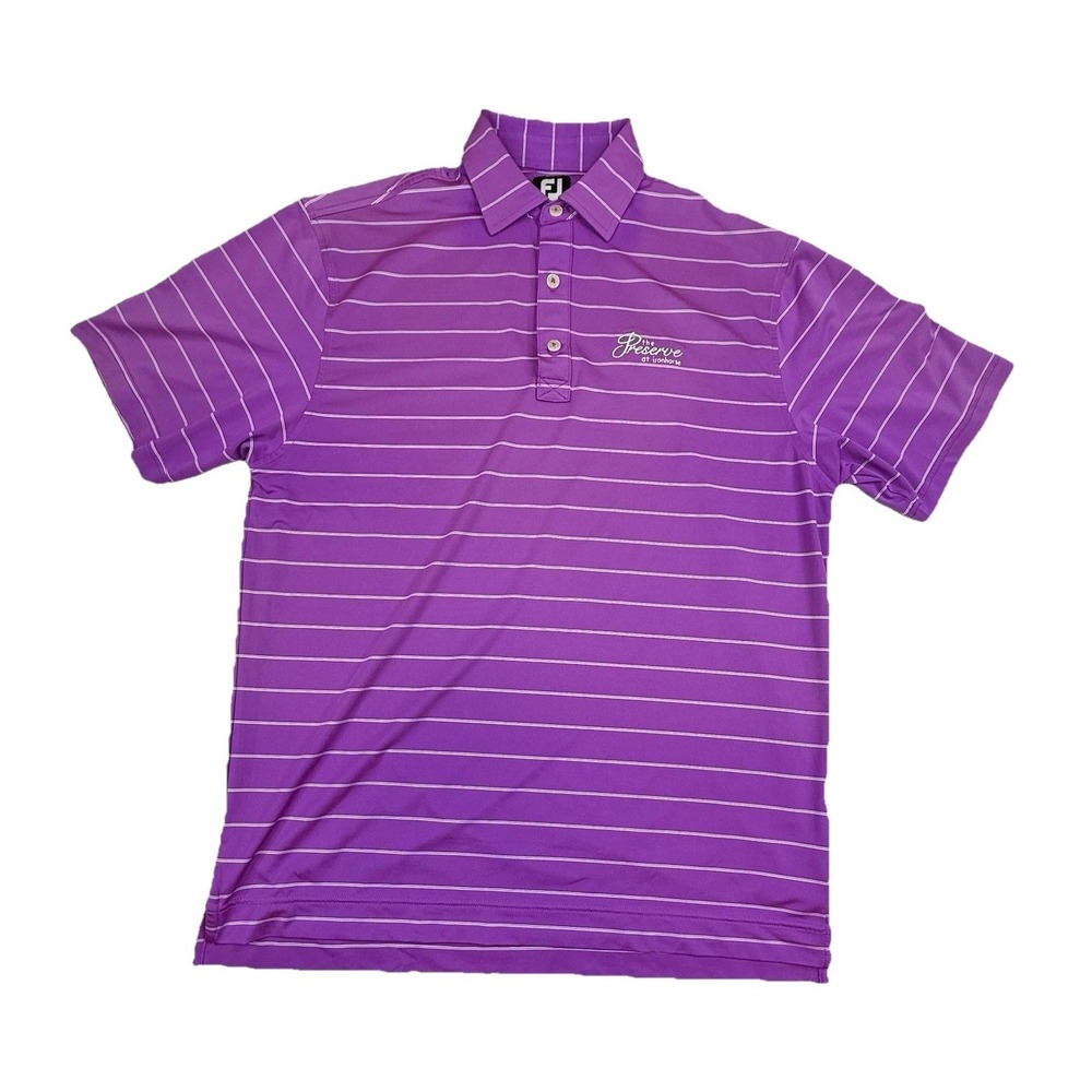 Footjoy‎ FJ Men's Golf Polo Medium Purple White Striped Preserve At Iron Horse